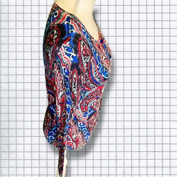 Talbots 100% Merino Wool Blue & Red Multicolor Brushed Paisley Cardigan Size S - Picture 11 of 12